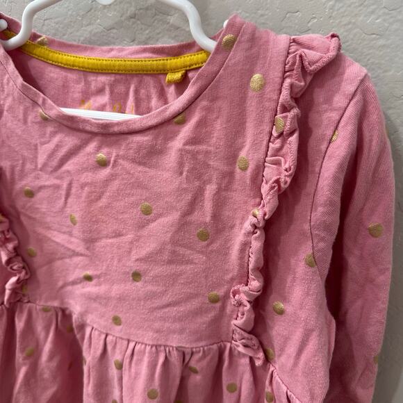 Mini Boden Pink Gold Polka Dot Ruffle Long Sleeve Dress - Picture 2 of 7